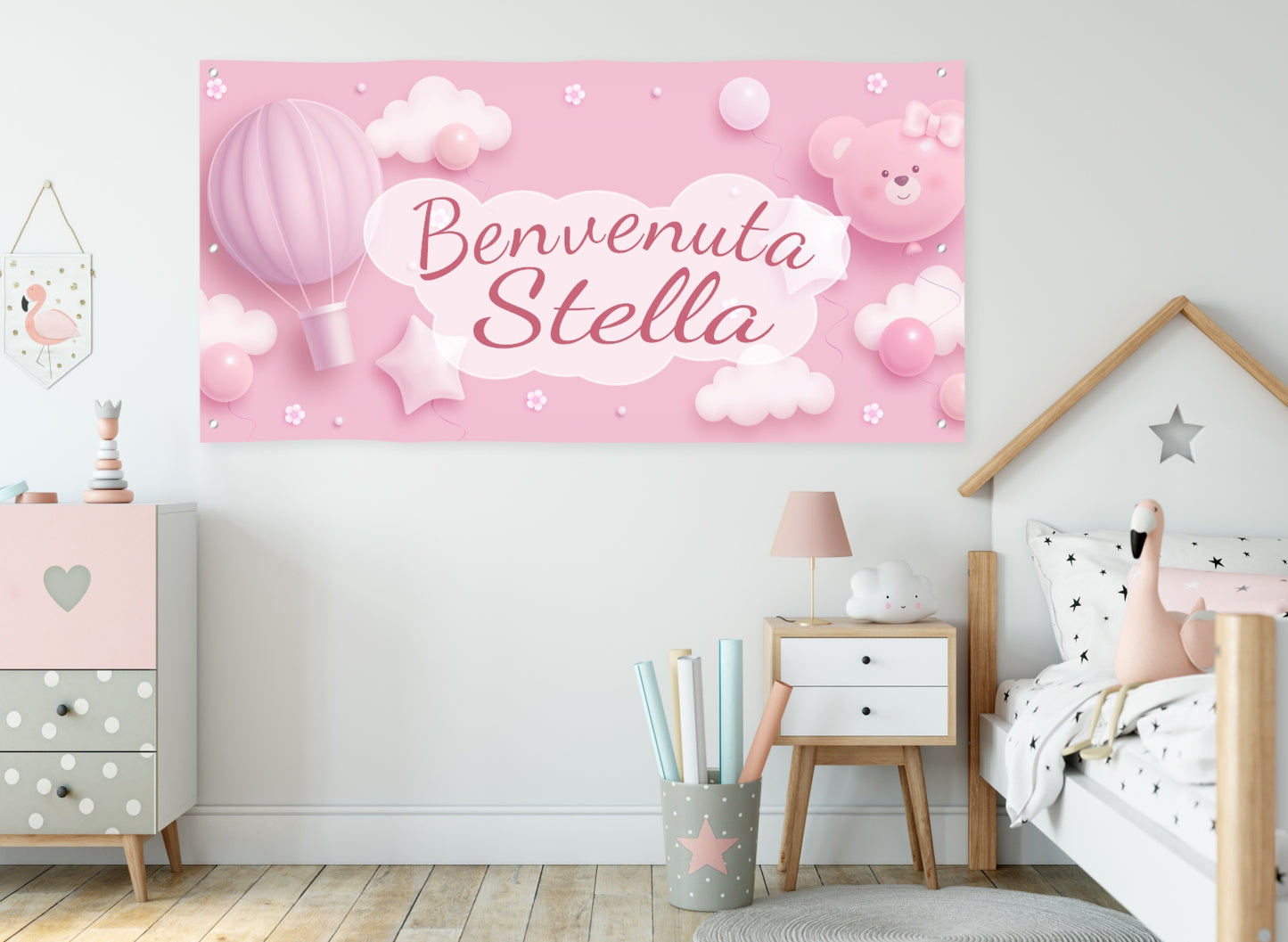 Pubblimania Striscione Nascita maschietto bimbo Personalizzato. Banner  in PVC per esterno con occhielli
