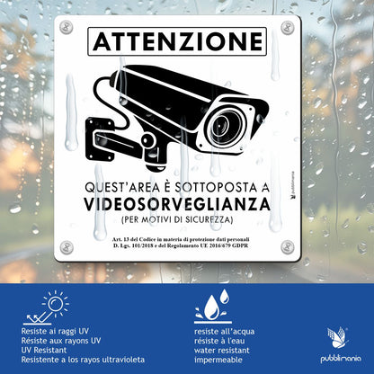 Pubblimania Videoüberwachungsbereich Außenschild aus widerstandsfähigem Aluminium