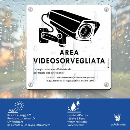Pubblimania Area Videosorvegliata Tutela del patrimonio Cartello in Alluminio per esterno