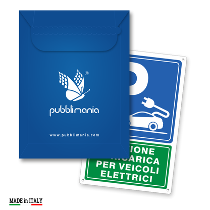 Panneau de borne de recharge pour véhicules électriques Pubblimania avec votre logo en aluminium pour une utilisation en extérieur, métal résistant, épaisseur 3 mm