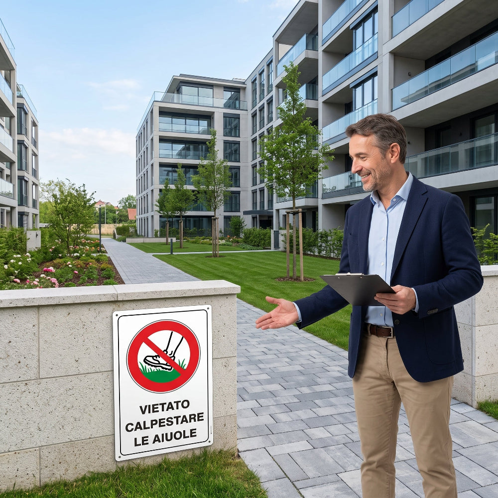 cartello condominio vietato calpestare le aiuole in alluminio pubblimania made in italy