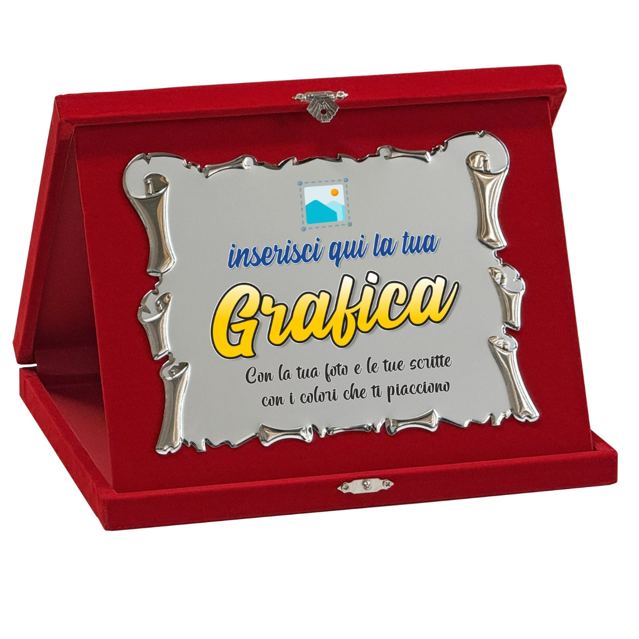 cofanetto con targa oro argento pergamena laurea rosso