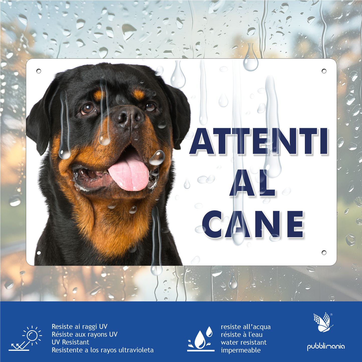 Pubblimania „Vorsicht vor dem Rottweiler“-Schild aus 3 mm starkem Aluminiumverbundmaterial