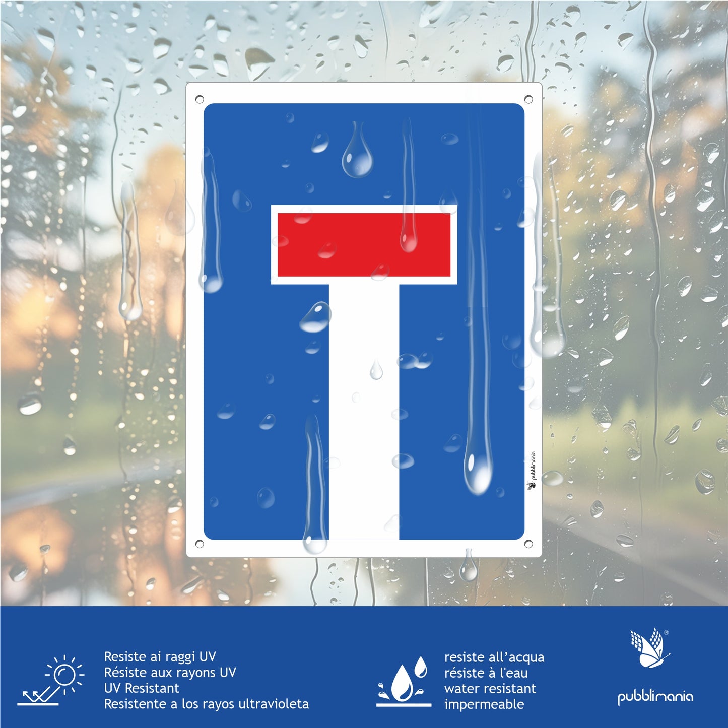 cartello strada senza uscita pubblimania in dibond da 3 mm di spessore con 4 fori agli angoli
