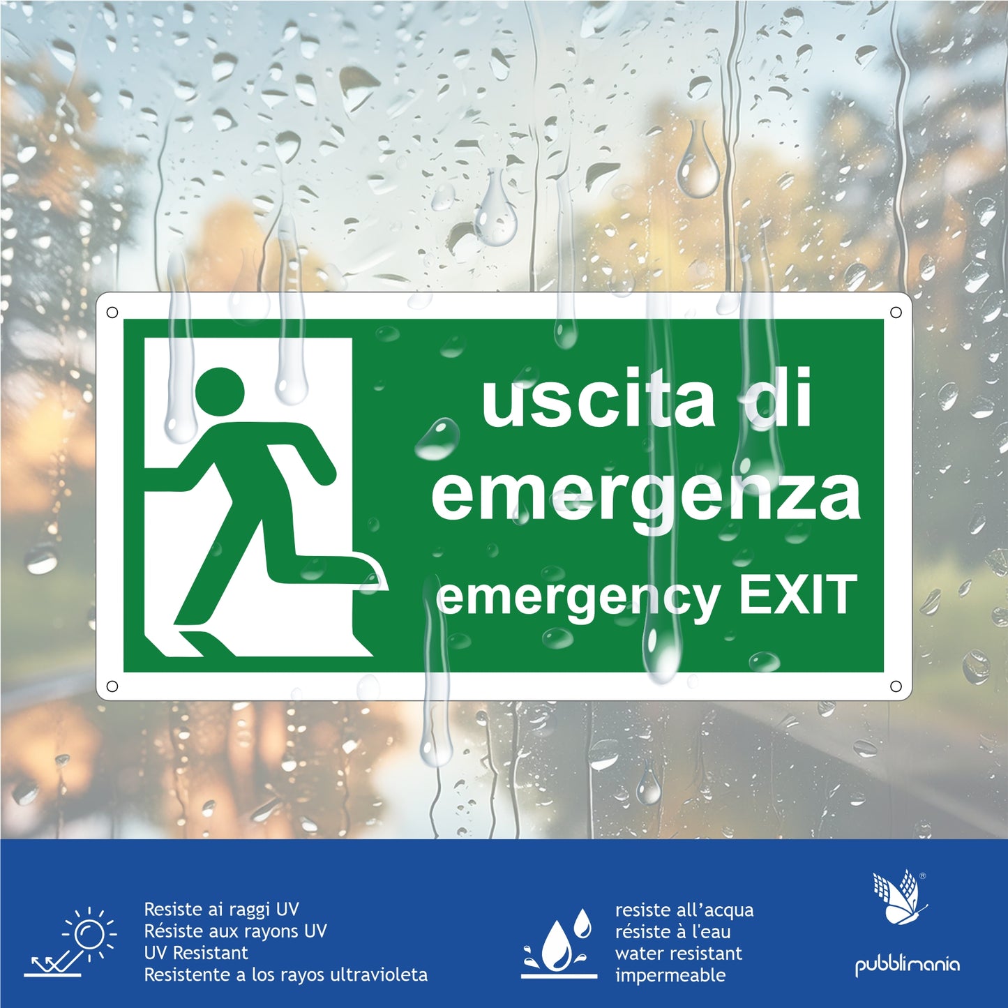 Cartello Uscita di Emergenza | Emergency Exit - Alluminio Composito 3mm | Pubblimania
