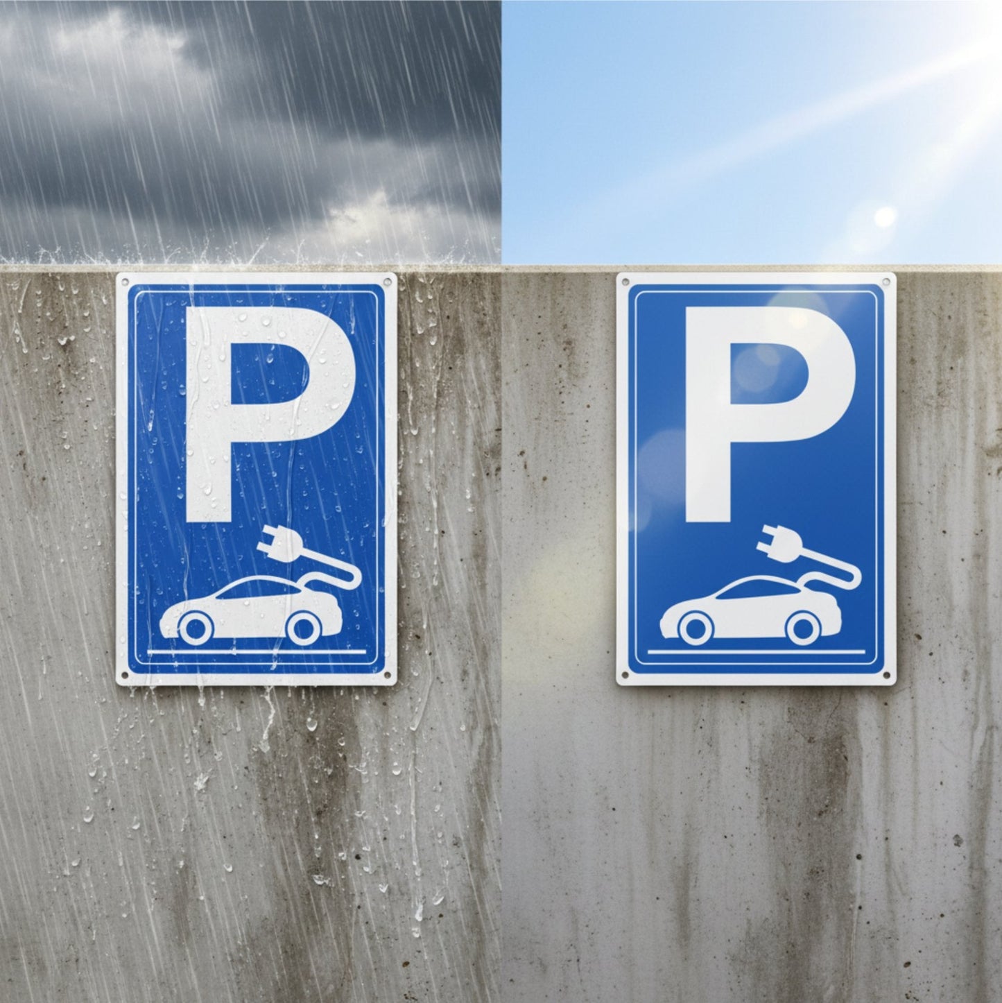 Durabilità cartello ricarica elettrica resistenza pioggia e sole pubblimania segnale