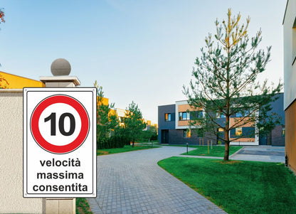 Pubblimania Cartello Velocità Massima 10 Km orari in alluminio composito da 3 mm