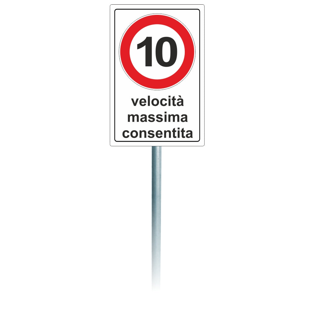 Pubblimania VELOCITA' MASSIMA 10 KM CARTELLO per installazione a paletto. Cartello per esterno (Copy)