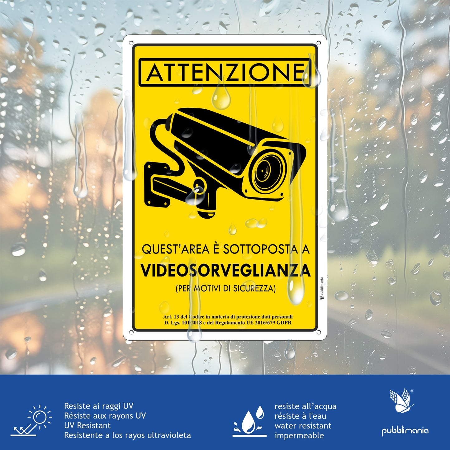 Pubblimania Videoüberwachungsbereich – Außenschild aus 3 mm starkem, widerstandsfähigem Aluminium