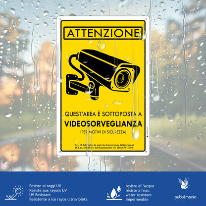 Pubblimania Videoüberwachungsbereich – Außenschild aus 3 mm starkem, widerstandsfähigem Aluminium